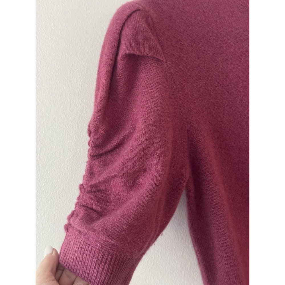 FRAME Ruched Sleeve 100% Cashmere Cropped Sweater in Dragon Fruit Pink Large - Picture 7 of 11